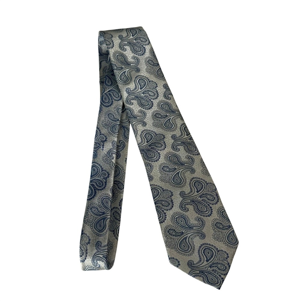 Cruise Club Mens Blue Silver Paisley Microfiber Hand Made Classic Necktie Tie